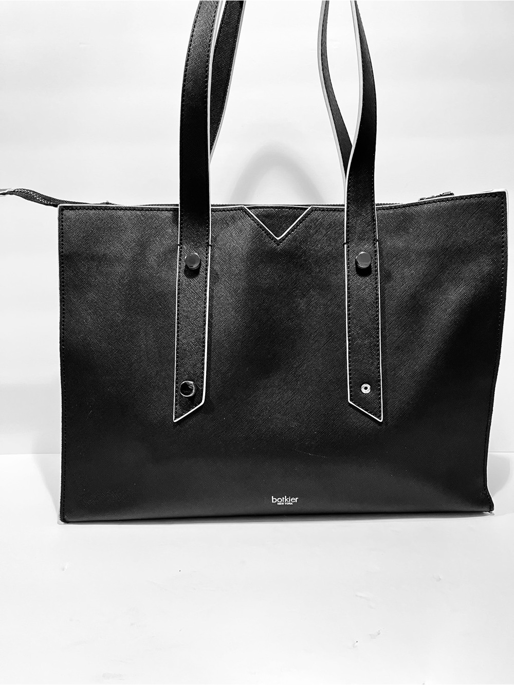 Vintage Botkier Black & White Structured Leather Large Tote Bag 15”-11”-5”